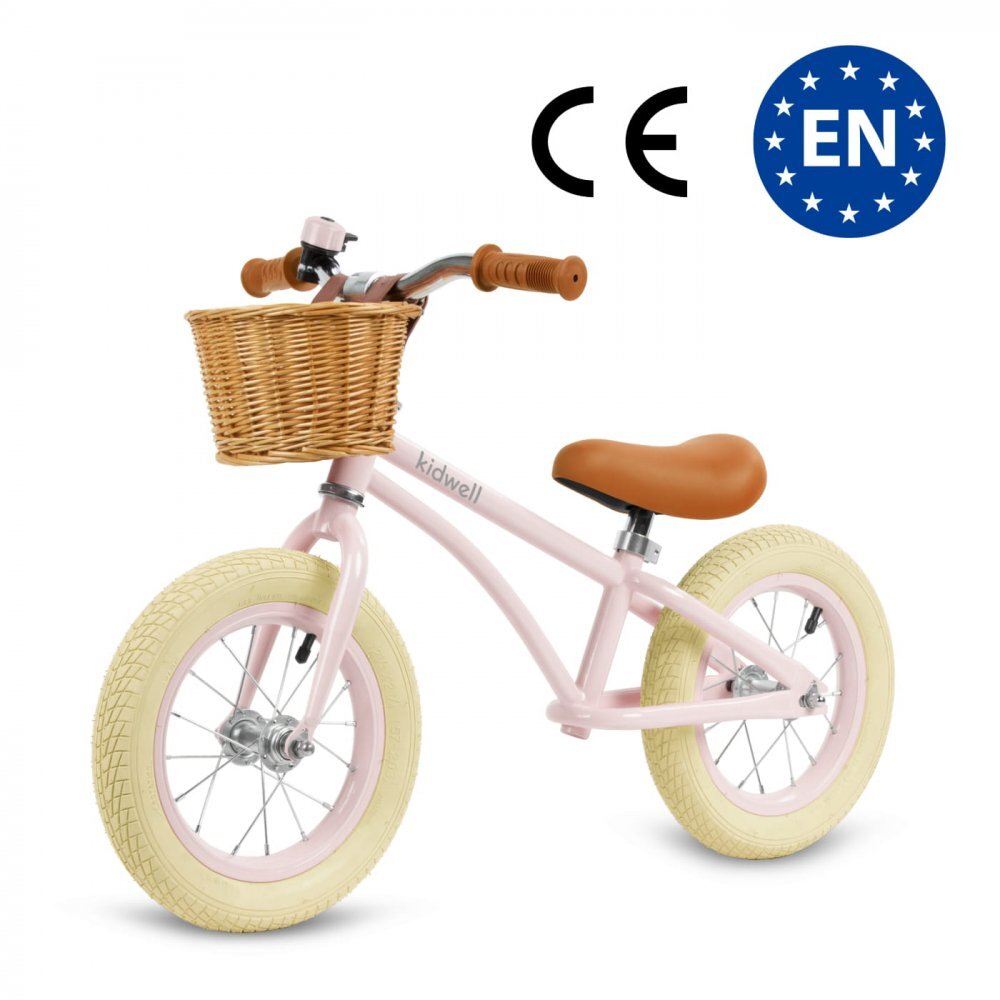 Kidwell Bicicleta de echilibru fara pedale pentru copii Retro Classy Pink stil retro sonerie si cos 3.9 kg roti 12 inch sa reglabila 36-46 cm maxim 35 kg