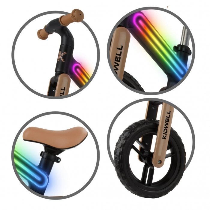 Kidwell Bicicleta fara pedale cadru nailon cu LED roti EVA Suno Bej-Negru
