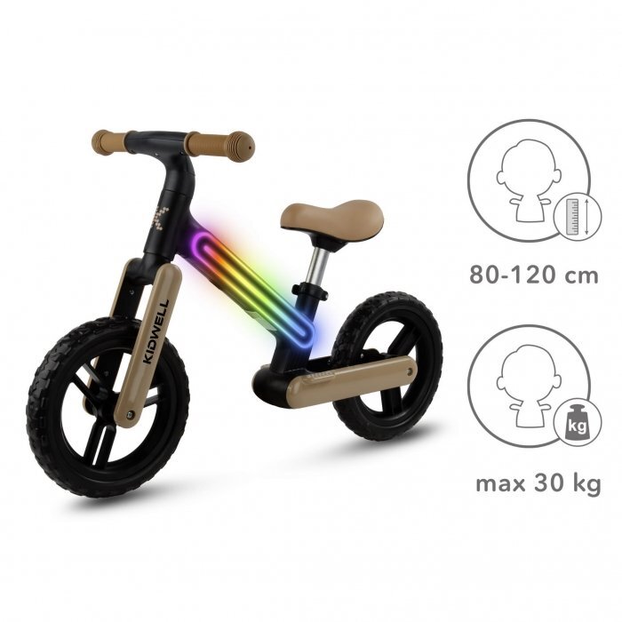 Kidwell Bicicleta fara pedale cadru nailon cu LED roti EVA Suno Bej-Negru