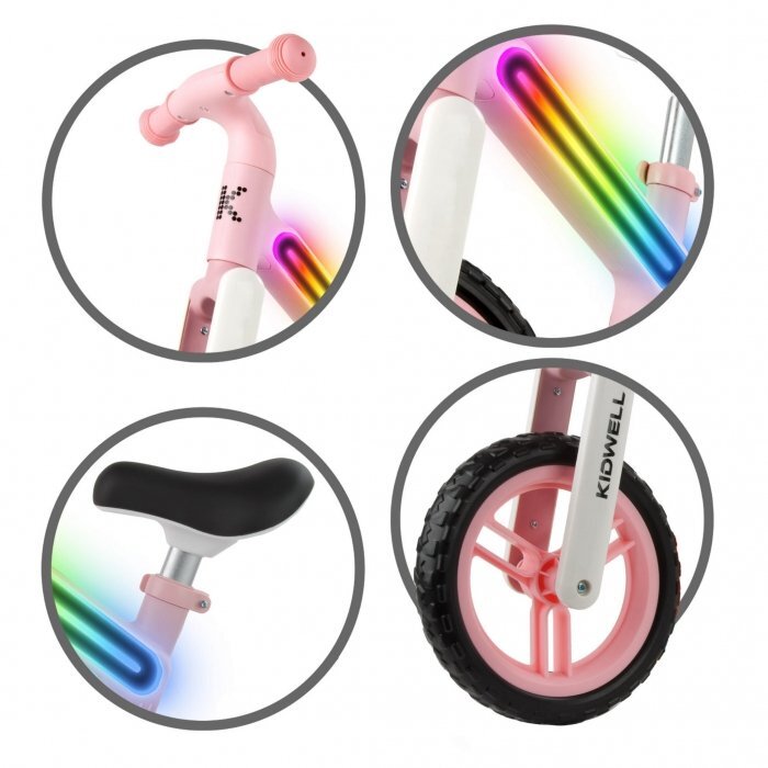 Kidwell Bicicleta fara pedale cadru nailon cu LED roti EVA Suno Roz