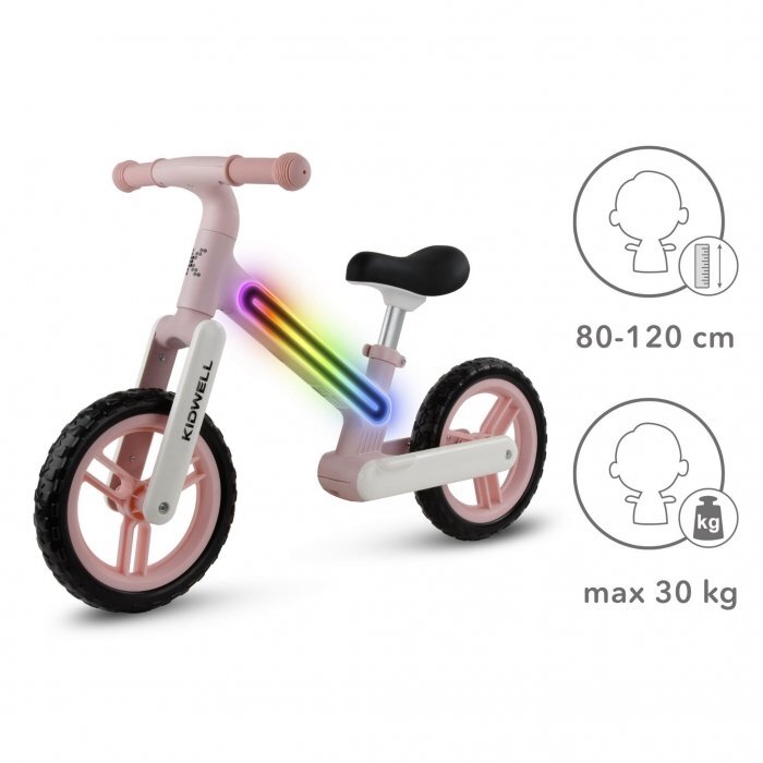 Kidwell Bicicleta fara pedale cadru nailon cu LED roti EVA Suno Roz