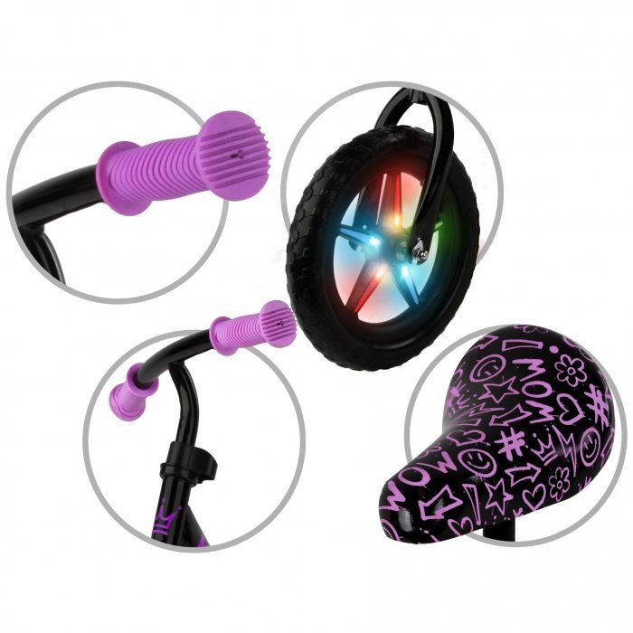 Kidwell Bicicleta fara pedale Rebel Neon Pink roti din spuma eva cu lumini led