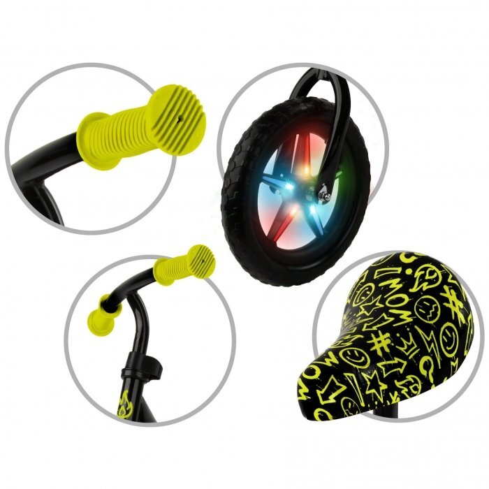Kidwell Bicicleta fara pedale Rebel Neon Yellow roti din spuma eva cu lumini led