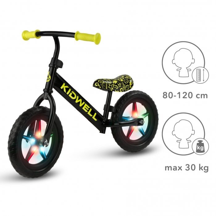 Kidwell Bicicleta fara pedale Rebel Neon Yellow roti din spuma eva cu lumini led