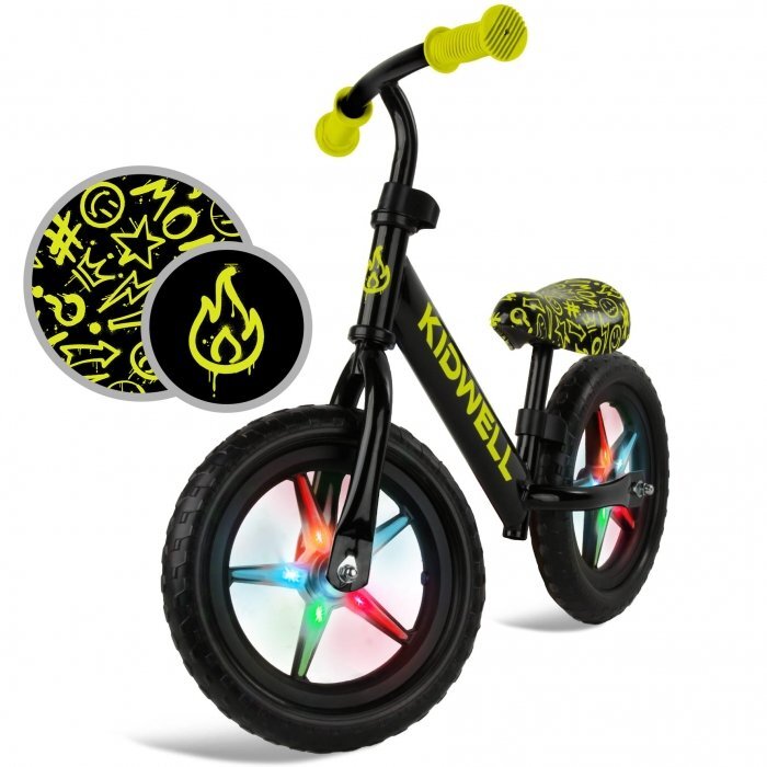 Kidwell Bicicleta fara pedale Rebel Neon Yellow roti din spuma eva cu lumini led