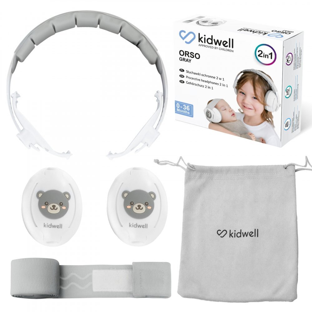 Kidwell Casti de protectie pentru copii Orso Gri 2 in 1 confort siguranta si liniste pentru urechile celor mici
