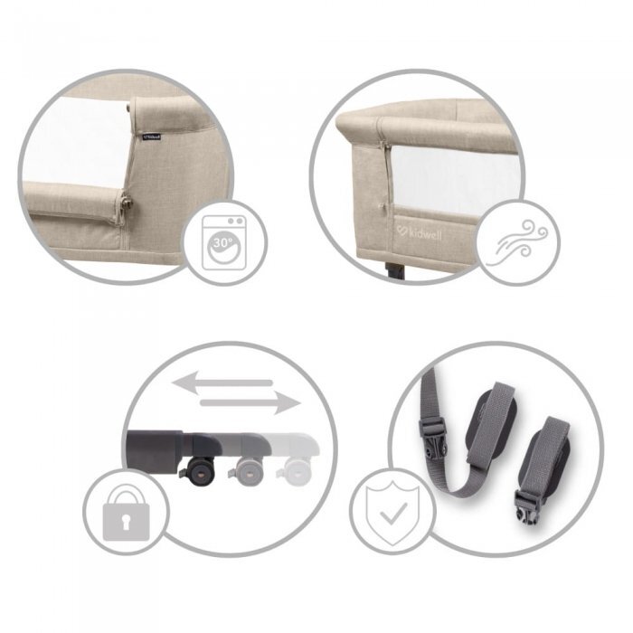Kidwell Patut Alula Beige reglabil pe inaltime in 5 trepte roti cu blocare accesorii incluse