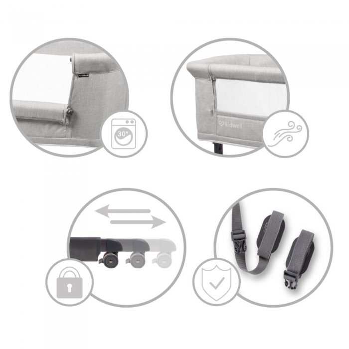 Kidwell Patut Alula Gray reglabil pe inaltime in 5 trepte roti cu blocare accesorii incluse
