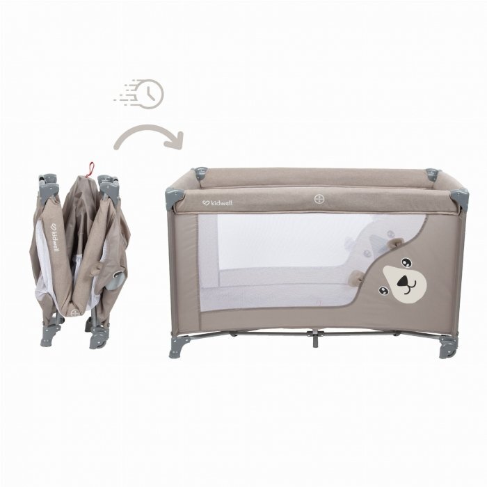 Kidwell Patut pentru copii Blissy 3 in 1 Beige pliabil cu 2 nivele usita cu fermoar roti cu blocare masuta de infasat si organizator