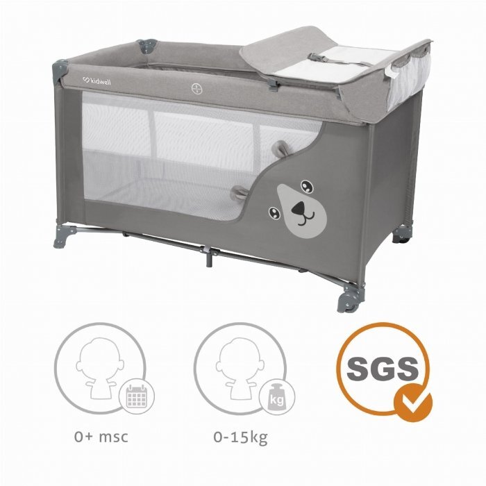 Kidwell Patut pentru copii Blissy 3 in 1 Gray pliabil cu 2 nivele usita cu fermoar roti cu blocare masuta de infasat si organizator