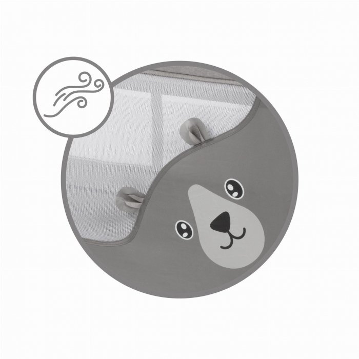 Kidwell Patut pentru copii Blissy 3 in 1 Gray pliabil cu 2 nivele usita cu fermoar roti cu blocare masuta de infasat si organizator