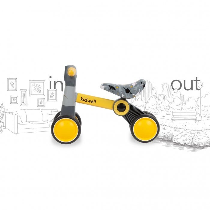 Kidwell Ride-On pentru copii fara pedale Petito Dino varsta 1-3 ani greutatea maxima a copilului 20 kg roti din spuma EVA sa conturata moale din piele ecologica