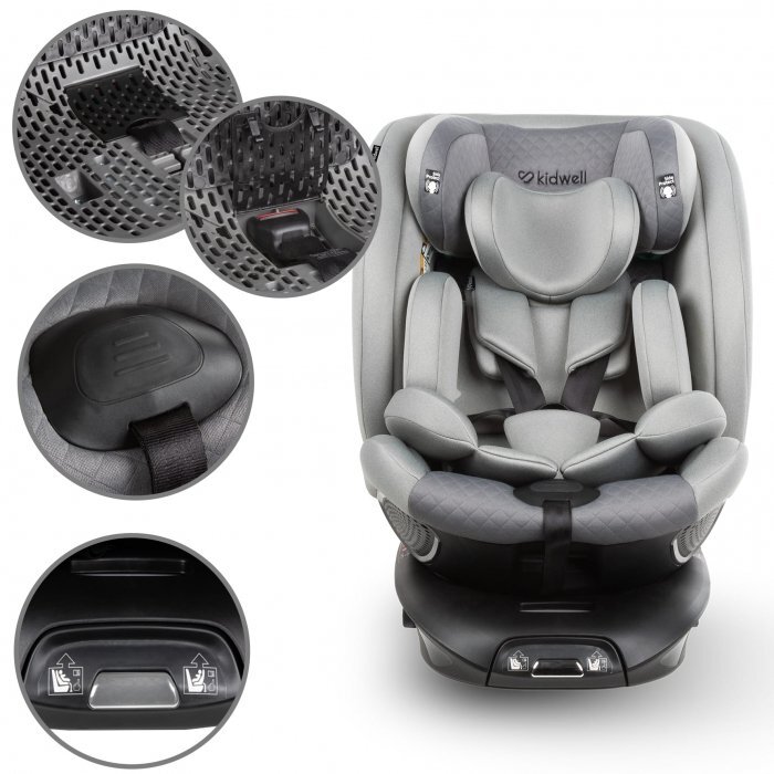 Kidwell Scaun auto GoCar Gri cu isofix grupa 40-135 cm i-Size omologare R129 rotativ 360 protectie laterala ASP