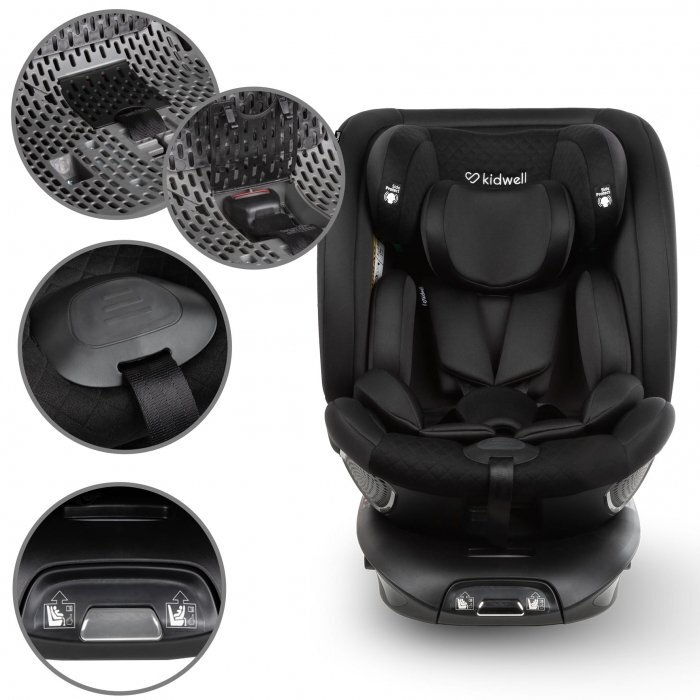 Kidwell Scaun auto GoCar Negru cu isofix grupa 40-135 cm i-Size omologare R129 rotativ 360 protectie laterala ASP