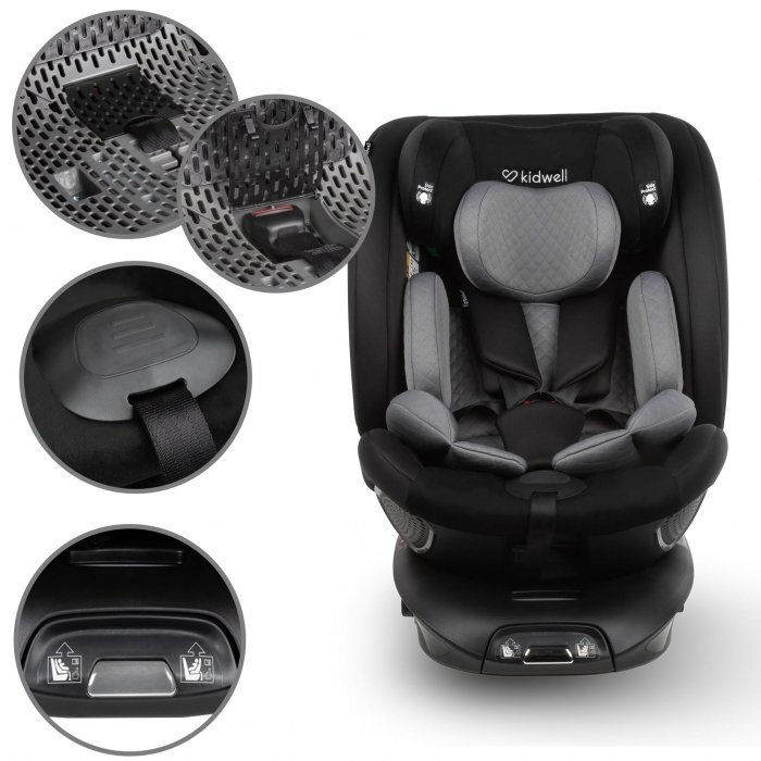 Kidwell Scaun auto GoCar Negru-Gri cu isofix grupa 40-135 cm i-Size omologare R129 rotativ 360 protectie laterala ASP