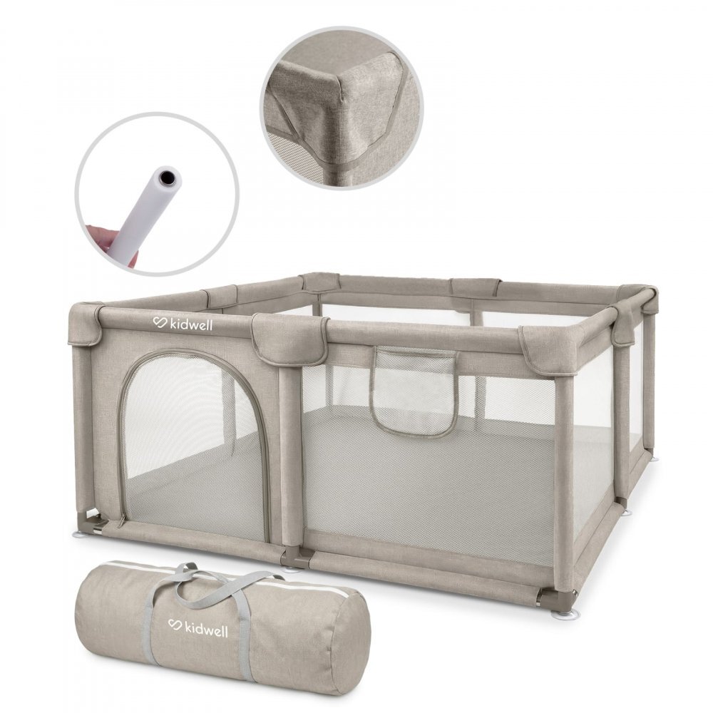 Kidwell Tarc pliabil pentru copii Fanko Beige 130x130 cm pentru interior spatiu optimizat sigur 0-6 ani