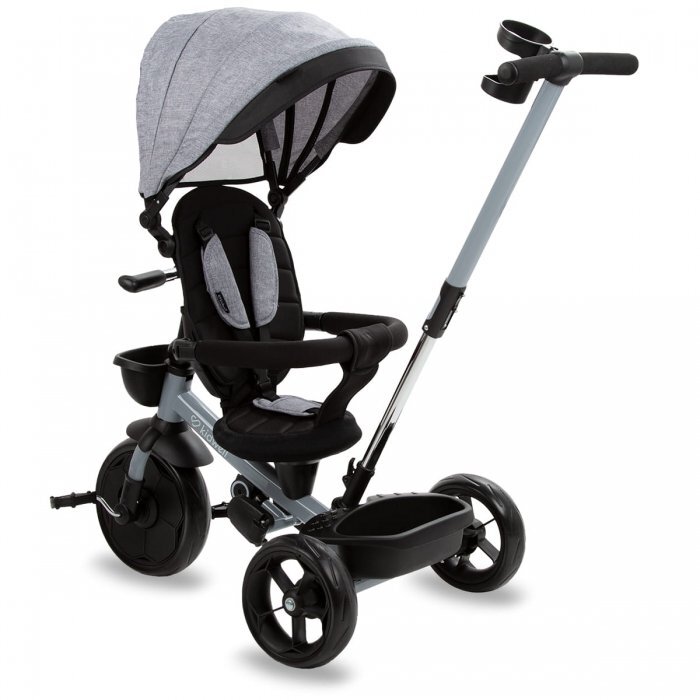 Kidwell Tricicleta pentru copii Axel Gri cu sezut rotativ roti din spuma EVA suport pentru picioare control parental suport pentru pahar centura de siguranta greutate admisa 25 kg