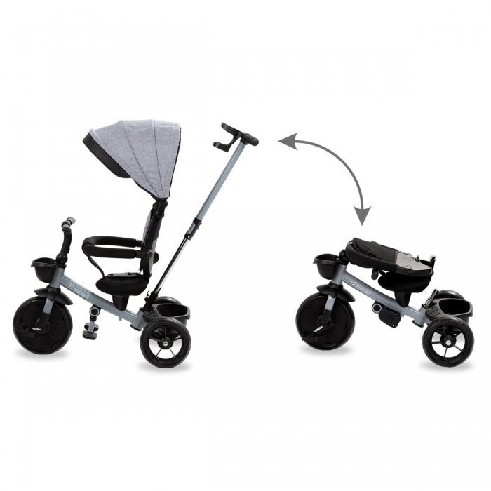 Kidwell Tricicleta pentru copii Axel Gri cu sezut rotativ roti din spuma EVA suport pentru picioare control parental suport pentru pahar centura de siguranta greutate admisa 25 kg