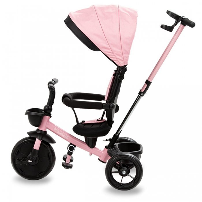 Kidwell Tricicleta pentru copii Axel Roz cu sezut rotativ roti din spuma EVA suport pentru picioare control parental suport pentru pahar centura de siguranta greutate admisa 25 kg