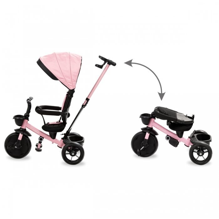 Kidwell Tricicleta pentru copii Axel Roz cu sezut rotativ roti din spuma EVA suport pentru picioare control parental suport pentru pahar centura de siguranta greutate admisa 25 kg