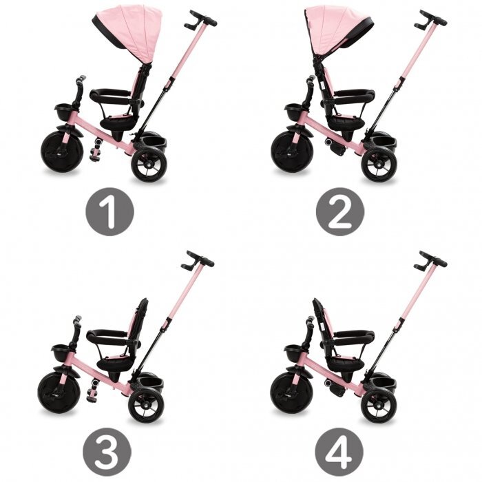 Kidwell Tricicleta pentru copii Axel Roz cu sezut rotativ roti din spuma EVA suport pentru picioare control parental suport pentru pahar centura de siguranta greutate admisa 25 kg