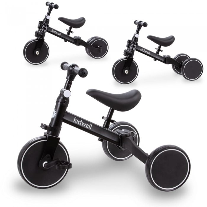 Kidwell Tricicleta pentru copii Pico Black cu pedale 3 in 1 scaun reglabil pe inaltime reglarea in 3 trepte a distantei dintre ghidon si copil potrivita pentru inaltimea unui copil 90 - 124 cm