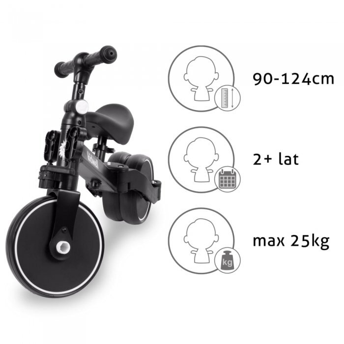 Kidwell Tricicleta pentru copii Pico Black cu pedale 3 in 1 scaun reglabil pe inaltime reglarea in 3 trepte a distantei dintre ghidon si copil potrivita pentru inaltimea unui copil 90 - 124 cm