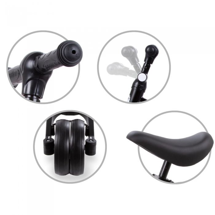 Kidwell Tricicleta pentru copii Pico Black cu pedale 3 in 1 scaun reglabil pe inaltime reglarea in 3 trepte a distantei dintre ghidon si copil potrivita pentru inaltimea unui copil 90 - 124 cm