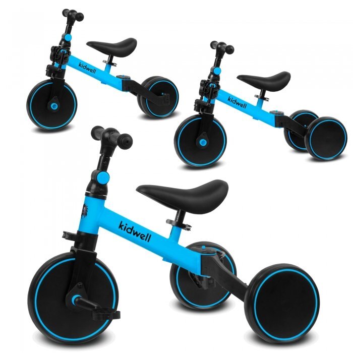 Kidwell Tricicleta pentru copii Pico Blue cu pedale 3 in 1 scaun reglabil pe inaltime reglarea in 3 trepte a distantei dintre ghidon si copil potrivita pentru inaltimea unui copil 90 - 124 cm