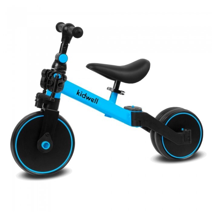 Kidwell Tricicleta pentru copii Pico Blue cu pedale 3 in 1 scaun reglabil pe inaltime reglarea in 3 trepte a distantei dintre ghidon si copil potrivita pentru inaltimea unui copil 90 - 124 cm