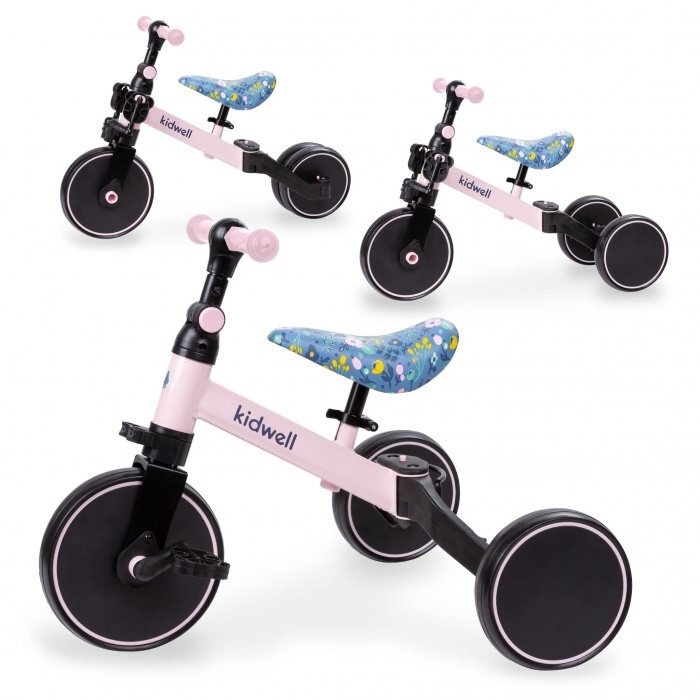 Kidwell Tricicleta pentru copii Pico Flower 3 in 1 cu pedale cu scaun reglabil in inaltime roti din spuma Eva potrivita pentru inaltimea unui copil 90 - 124 cm