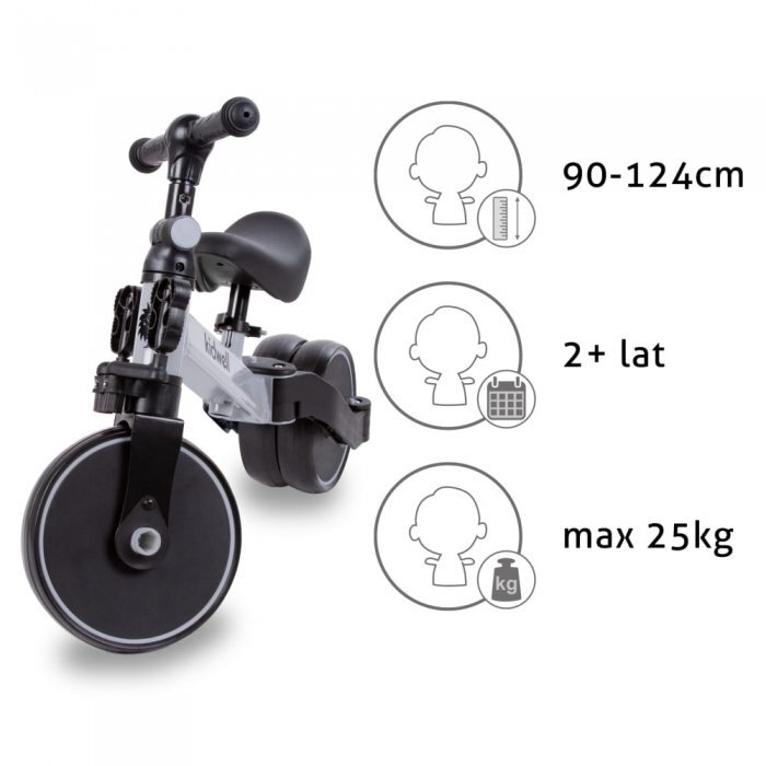 Kidwell Tricicleta pentru copii Pico Gray cu pedale 3 in 1 scaun reglabil pe inaltime reglarea in 3 trepte a distantei dintre ghidon si copil potrivita pentru inaltimea unui copil 90 - 124 cm