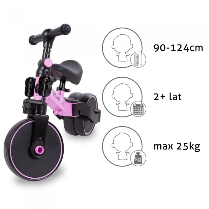 Kidwell Tricicleta pentru copii Pico Pink cu pedale 3 in 1 scaun reglabil pe inaltime reglarea in 3 trepte a distantei dintre ghidon si copil potrivita pentru inaltimea unui copil 90 - 124 cm