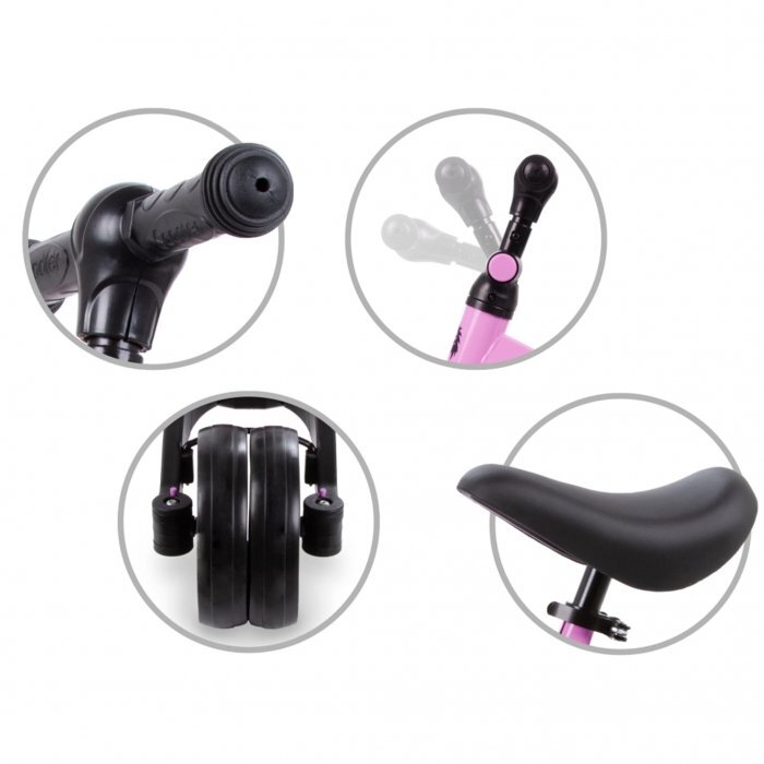 Kidwell Tricicleta pentru copii Pico Pink cu pedale 3 in 1 scaun reglabil pe inaltime reglarea in 3 trepte a distantei dintre ghidon si copil potrivita pentru inaltimea unui copil 90 - 124 cm