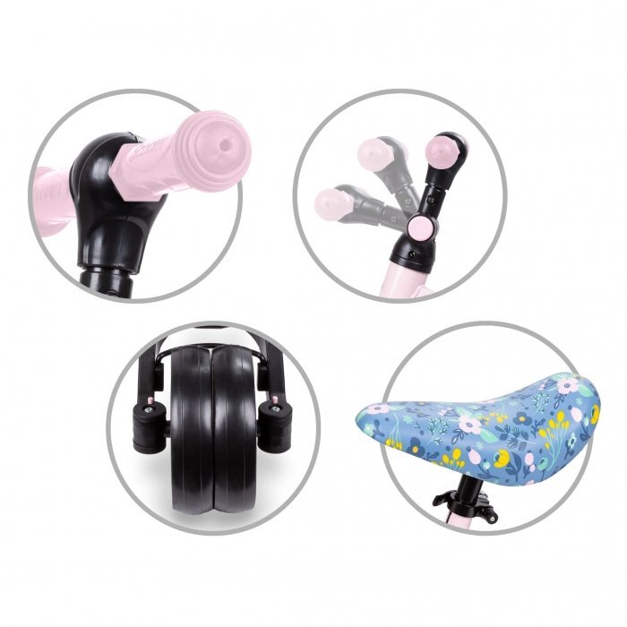 Kidwell Tricicleta pentru copii Pico Spring Flower cu pedale 3 in 1 scaun reglabil pe inaltime reglarea in 3 trepte a distantei dintre ghidon si copil potrivita pentru inaltimea unui copil 90 - 124 cm