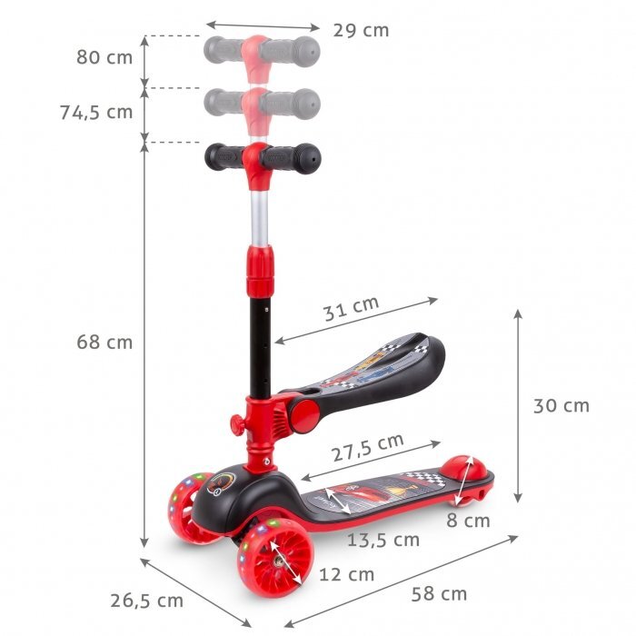 Kidwell Trotineta 2 in 1 cu sezut Rimba Race pliabila roti cu Led ghidon reglabil din aluminiu greutate admisa 50 kg