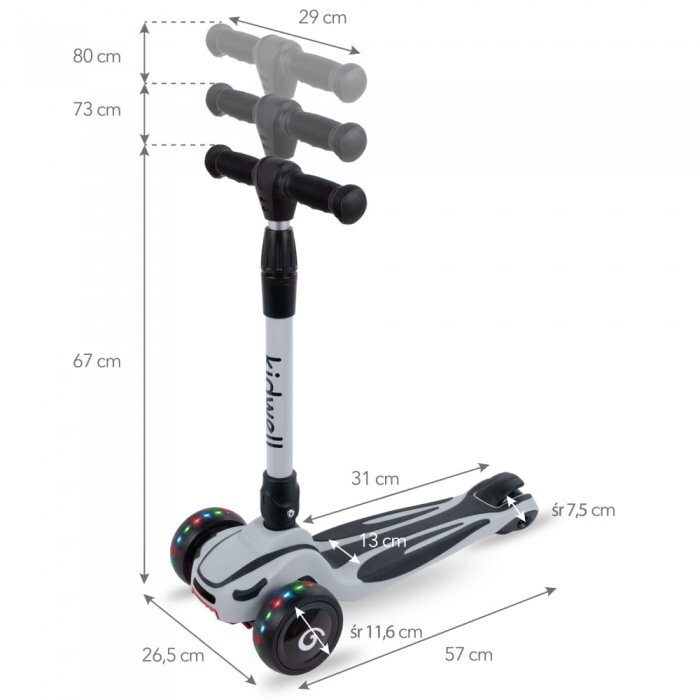 Kidwell Trotineta Jax Gray Black cu 3 roti pliabila reglabila din aluminiu greutate admisa 50 kg varsta 3 ani+