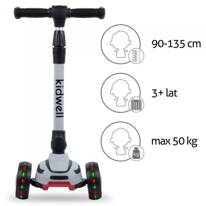 Kidwell Trotineta Jax Gray Black cu 3 roti pliabila reglabila din aluminiu greutate admisa 50 kg varsta 3 ani+
