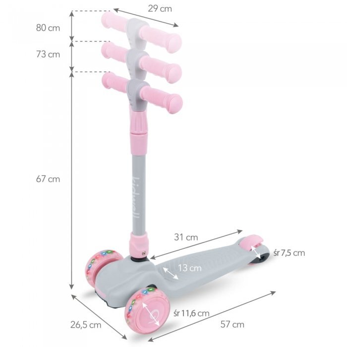 Kidwell Trotineta Jax Gray Pink cu 3 roti pliabila reglabila din aluminiu greutate admisa 50 kg varsta 3 ani+