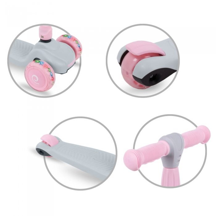 Kidwell Trotineta Jax Gray Pink cu 3 roti pliabila reglabila din aluminiu greutate admisa 50 kg varsta 3 ani+