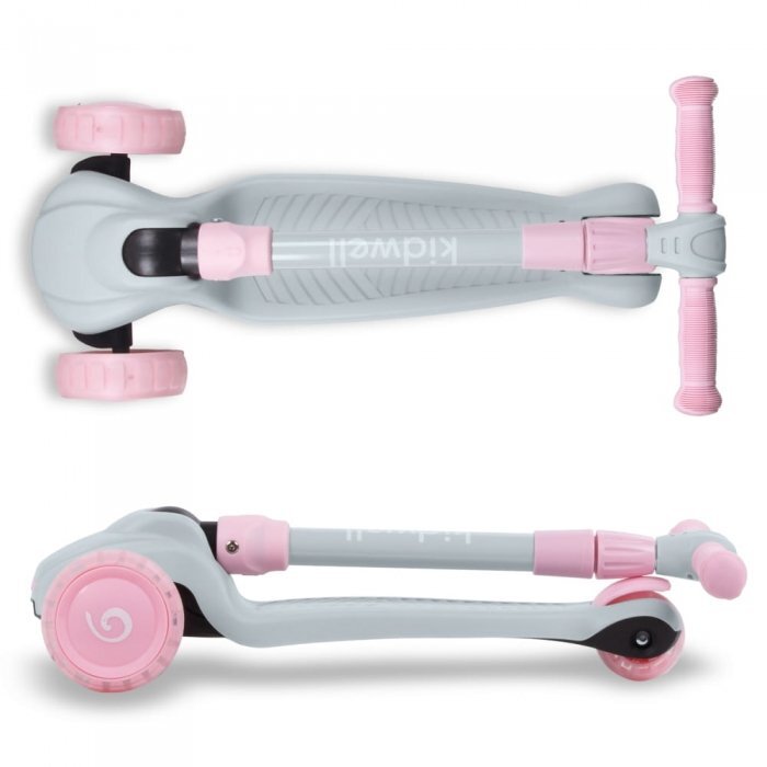 Kidwell Trotineta Jax Gray Pink cu 3 roti pliabila reglabila din aluminiu greutate admisa 50 kg varsta 3 ani+