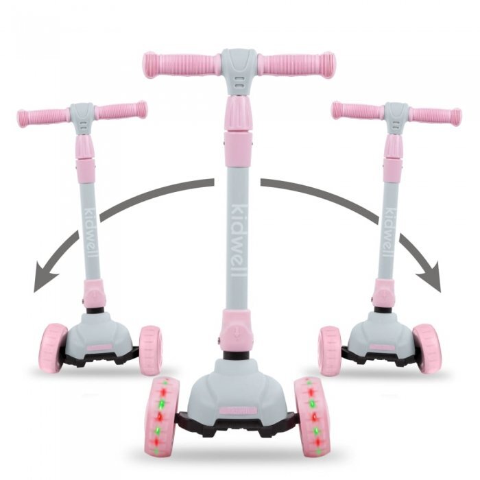Kidwell Trotineta Jax Gray Pink cu 3 roti pliabila reglabila din aluminiu greutate admisa 50 kg varsta 3 ani+