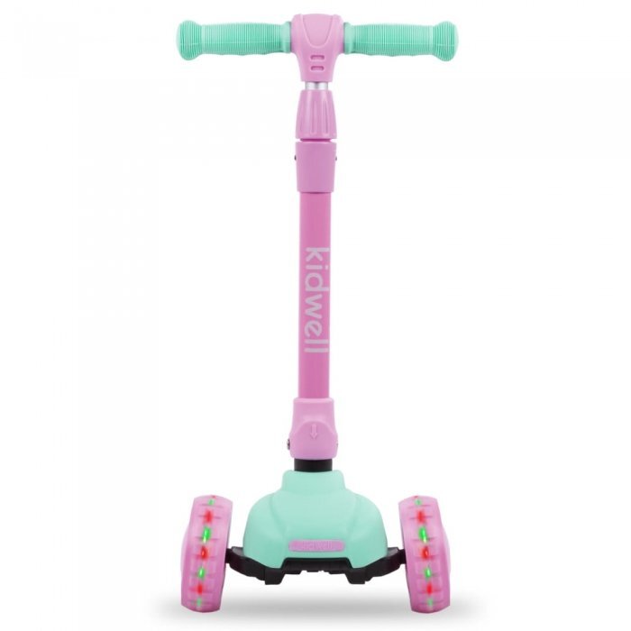 Kidwell Trotineta Jax Mint Pink cu 3 roti pliabila reglabila din aluminiu greutate admisa 50 kg varsta 3 ani+