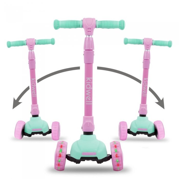Kidwell Trotineta Jax Mint Pink cu 3 roti pliabila reglabila din aluminiu greutate admisa 50 kg varsta 3 ani+