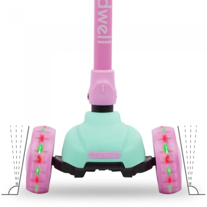 Kidwell Trotineta Jax Mint Pink cu 3 roti pliabila reglabila din aluminiu greutate admisa 50 kg varsta 3 ani+