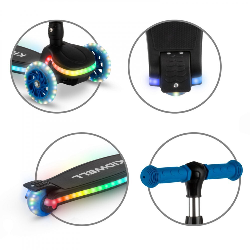 Kidwell Trotineta pentru copii Lumo Blue cu 3 roti platforma si roti Led pliabila reglabila 3+ ani