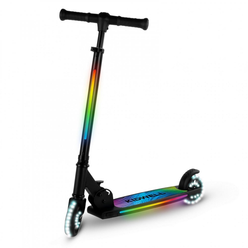 Kidwell Trotineta pentru copii Mido Black 3 in 1 pliabila reglabila cu 2 roti cu iluminare LED incorporata 5 ani+ pana la 100 kg