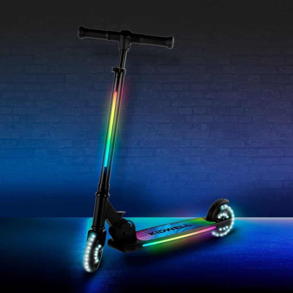 Kidwell Trotineta pentru copii Mido Black 3 in 1 pliabila reglabila cu 2 roti cu iluminare LED incorporata 5 ani+ pana la 100 kg