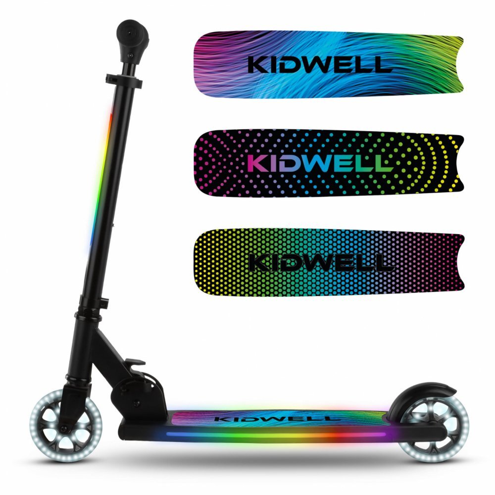 Kidwell Trotineta pentru copii Mido Black 3 in 1 pliabila reglabila cu 2 roti cu iluminare LED incorporata 5 ani+ pana la 100 kg