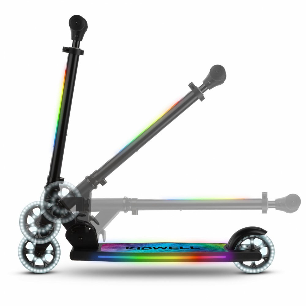 Kidwell Trotineta pentru copii Mido Black 3 in 1 pliabila reglabila cu 2 roti cu iluminare LED incorporata 5 ani+ pana la 100 kg